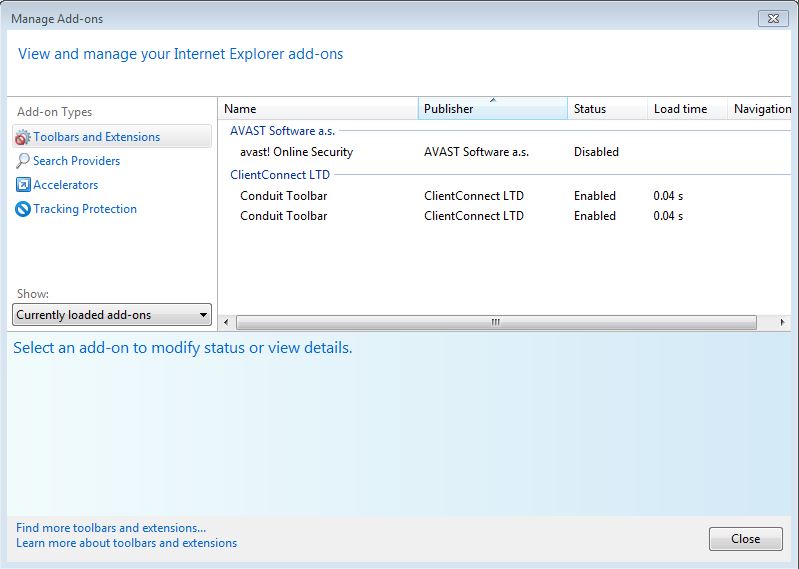 How to remove Conduit toolbar from your Internet Explorer browser - step 2