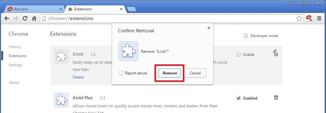 How to remove Ilivid toolbar from your Chrome browser - step 4b