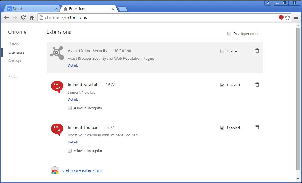 How to remove Iminent toolbar from your Chrome browser - step 2