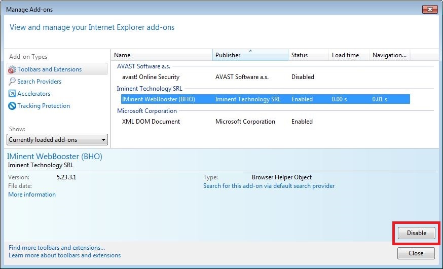 How to remove Iminent toolbar from your Internet Explorer browser - step 4