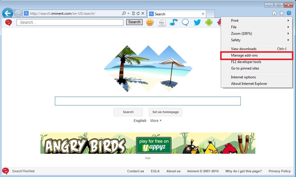 How to remove Iminent toolbar from your Internet Explorer browser - step 1