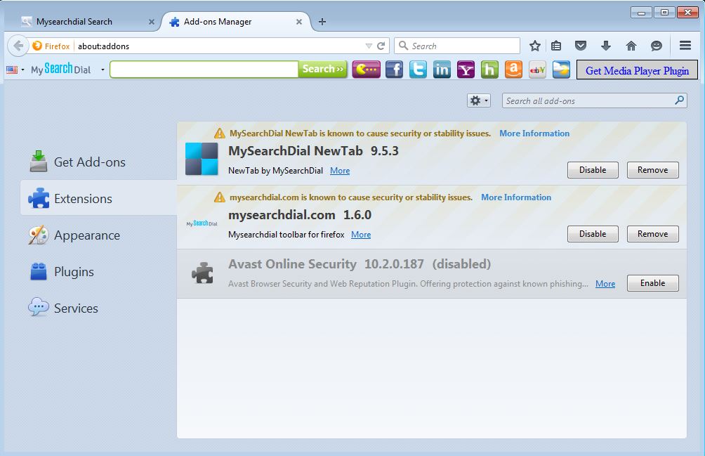 How to remove MySearchDial toolbar from your Firefox browser - step 2