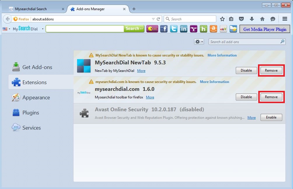 How to remove MySearchDial toolbar from your Firefox browser - step 3