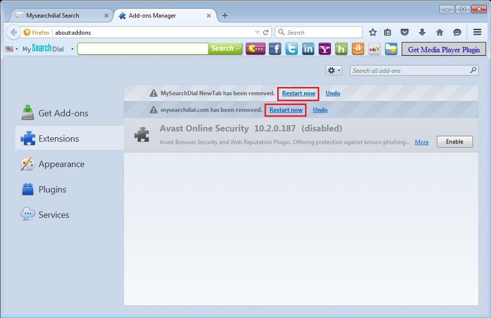 How to remove MySearchDial toolbar from your Firefox browser - step 4
