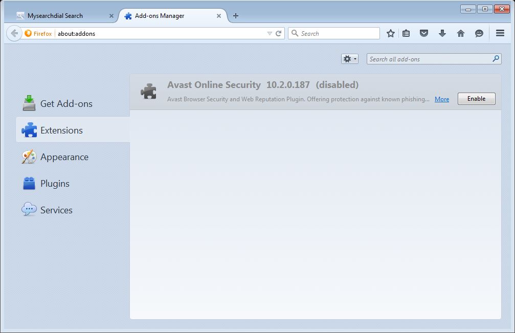 How to remove MySearchDial toolbar from your Firefox browser - step 5