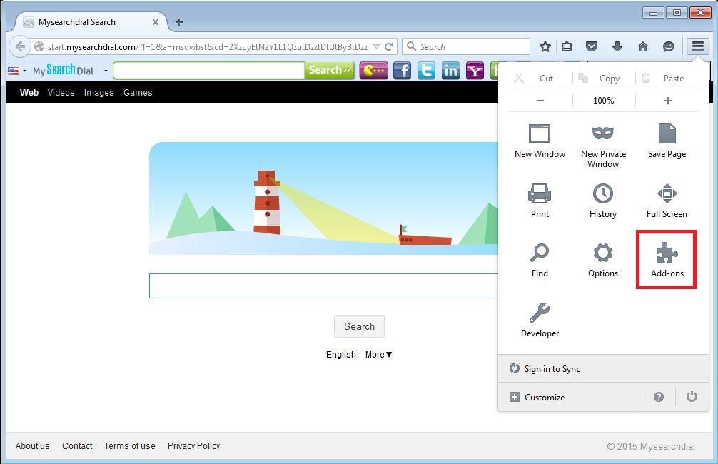 How to remove MySearchDial toolbar from your Firefox browser - step 1