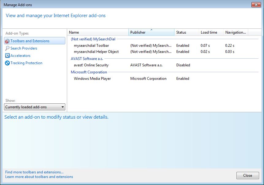 How to remove MySearchDial toolbar from your Internet Explorer browser - step 2