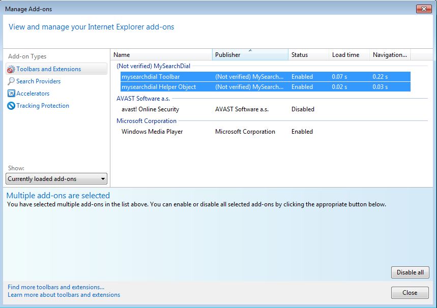 How to remove MySearchDial toolbar from your Internet Explorer browser - step 3