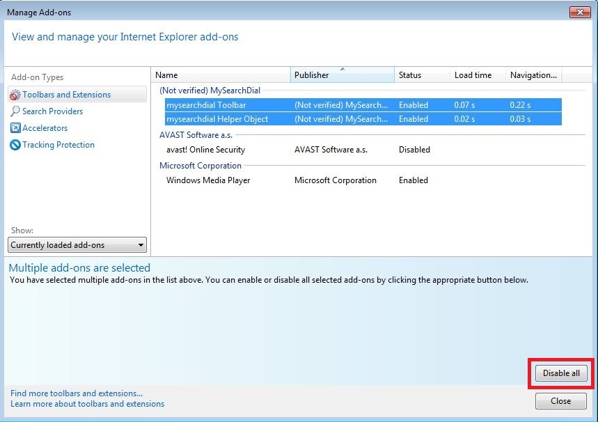 How to remove MySearchDial toolbar from your Internet Explorer browser - step 4