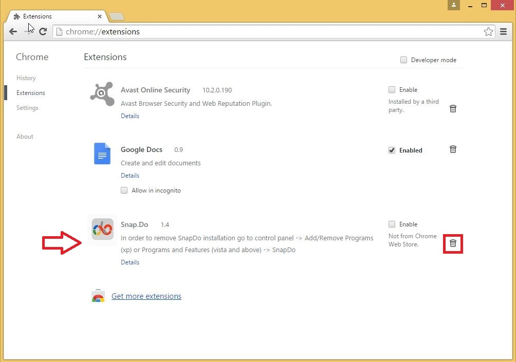 How to remove Snap.do toolbar from your Chrome browser - step 3