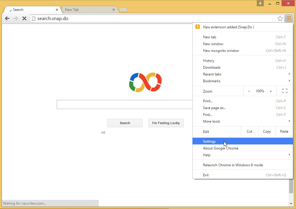 How to remove Snap.do toolbar from your Chrome browser - step 1