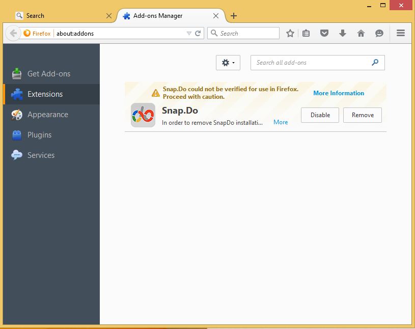 How to remove Snap.do toolbar from your Firefox browser - step 2