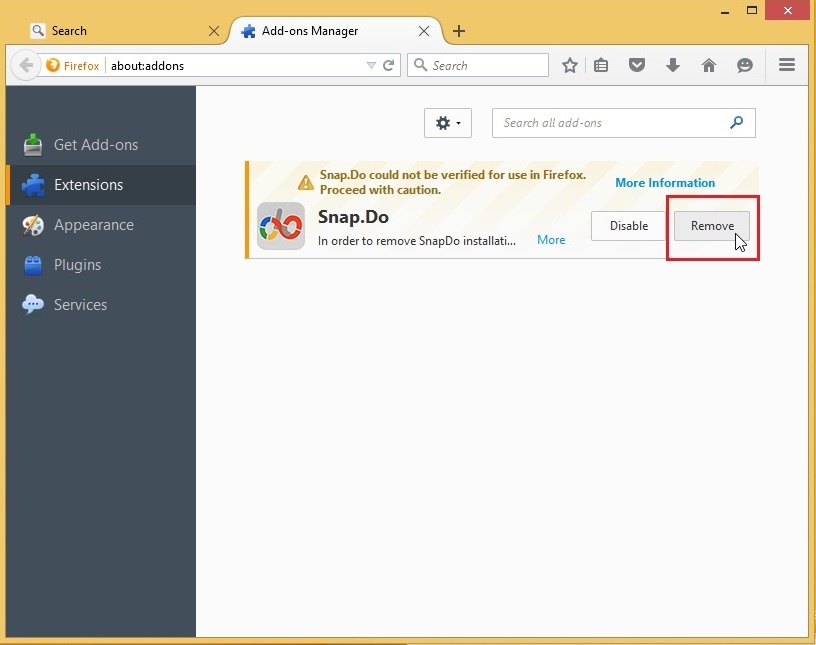 How to remove Snap.do toolbar from your Firefox browser - step 3