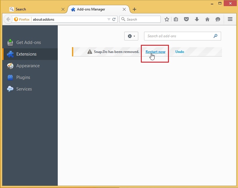 How to remove Snap.do toolbar from your Firefox browser - step 4