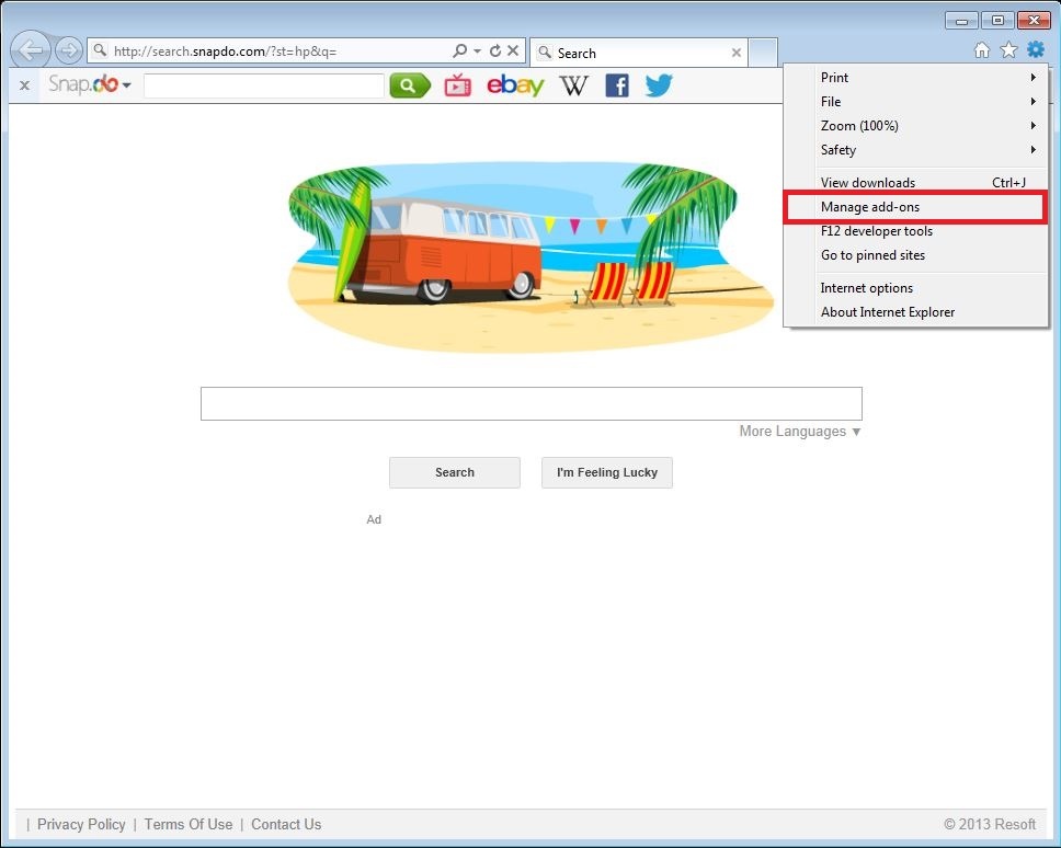 How to remove Snap.do toolbar from your Internet Explorer browser - step 1