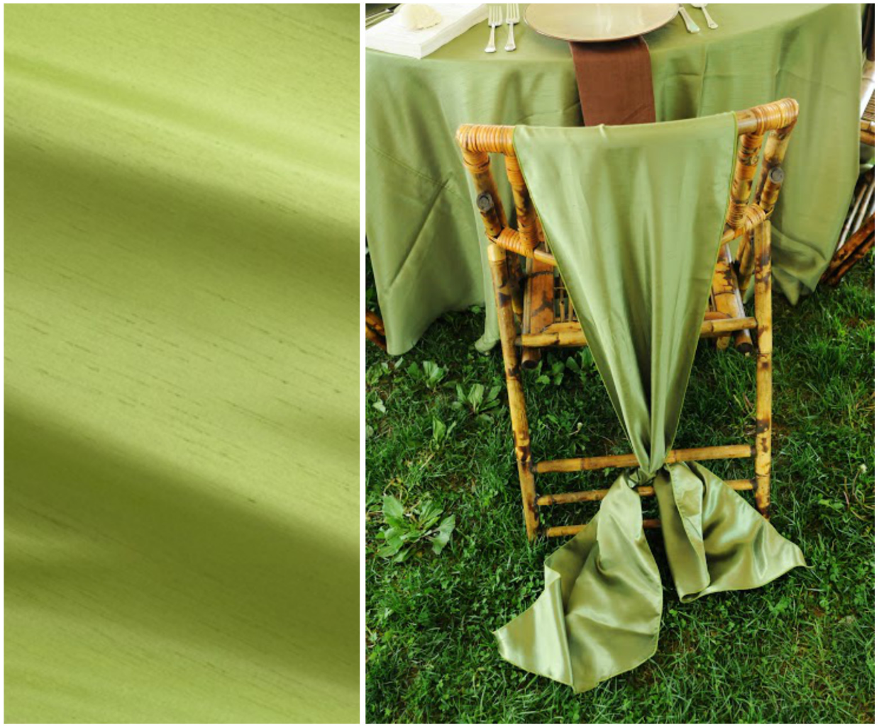 Pistachio Green Shantung Table Linen and Chair Tie | BBJ Linen