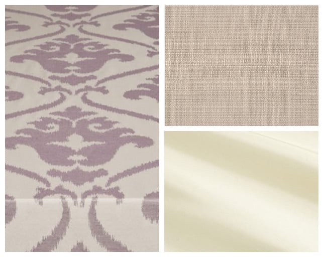 Ivory Shantung Table Line and Lavender Zuri Table Runner and Sand Yuma Napkins | BBJ Linen