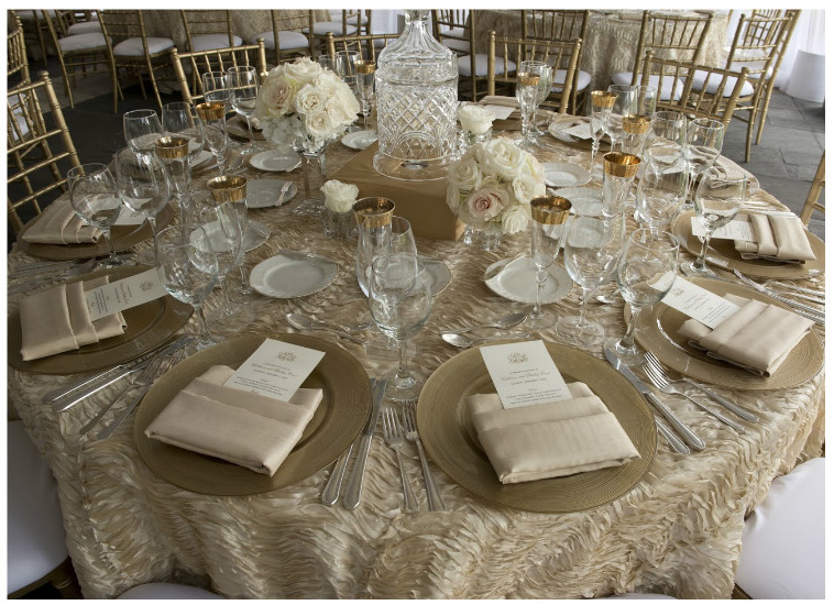Gold Chargers and Ivory Napkins | BBJ Linen