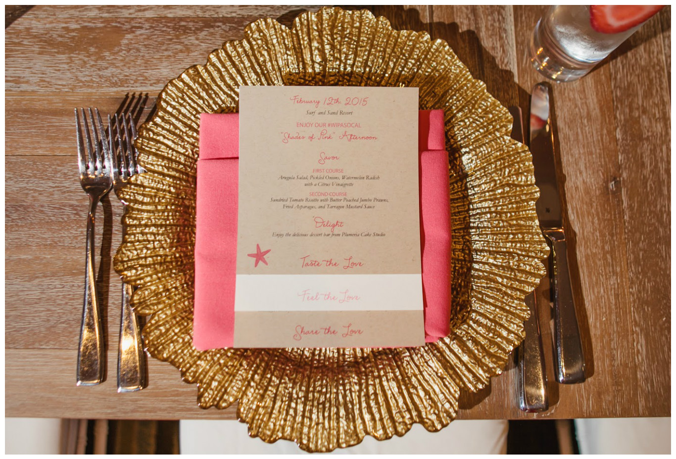 Coral Napkin and Sand colored Menu | BBJ Linen