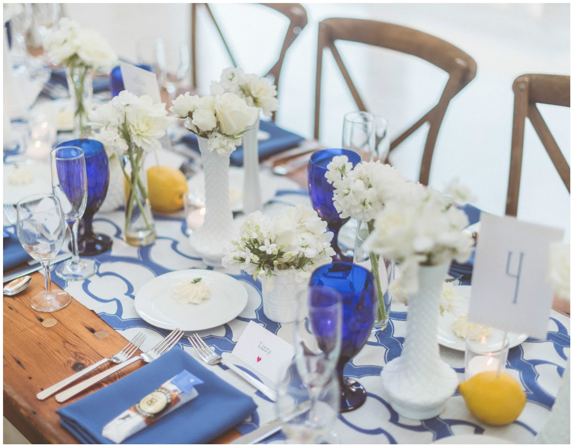 Blue, White, and Yellow Table Event Decor | BBJ Linen