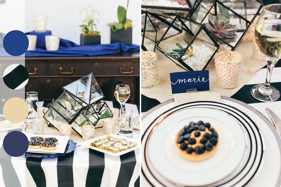 Cerulean Stripes Ivory and Navy Blue Event Decor Color Palette | BBJ Linen