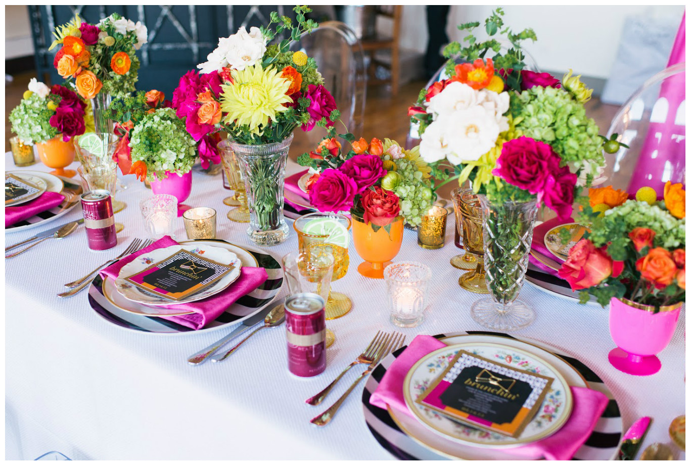 Magenta and Tangerine Floral Brunch Event Decor | BBJ Linen