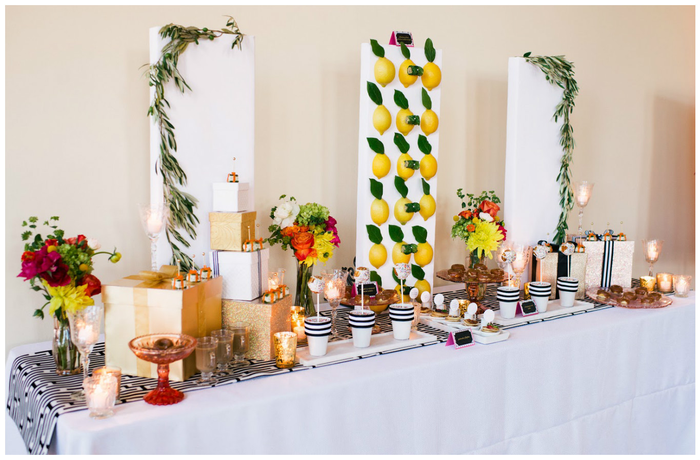 Lemon and Striped Sweet Table Event Decor | BBJ Linen