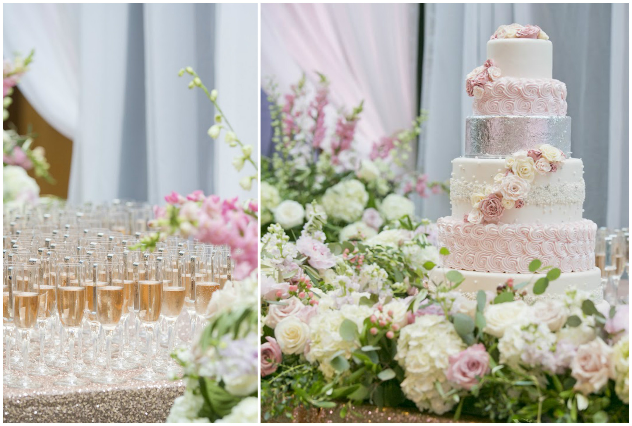 Champagne and Floral Wedding Cake | BBJ Linen