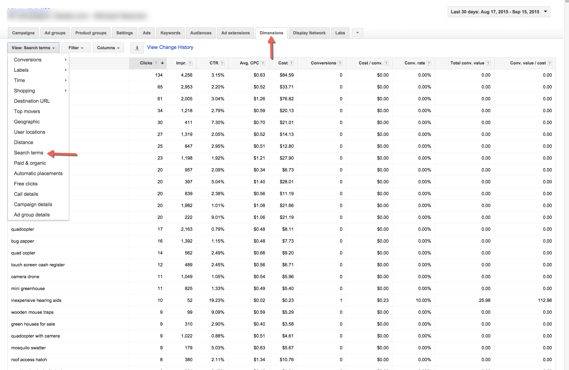 Search Terms report in Google Shopping PLA campaigns AdWords