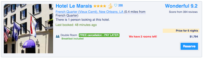 booking.com social proof example