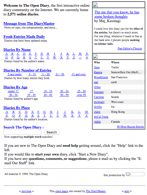Open Diary circa 1999