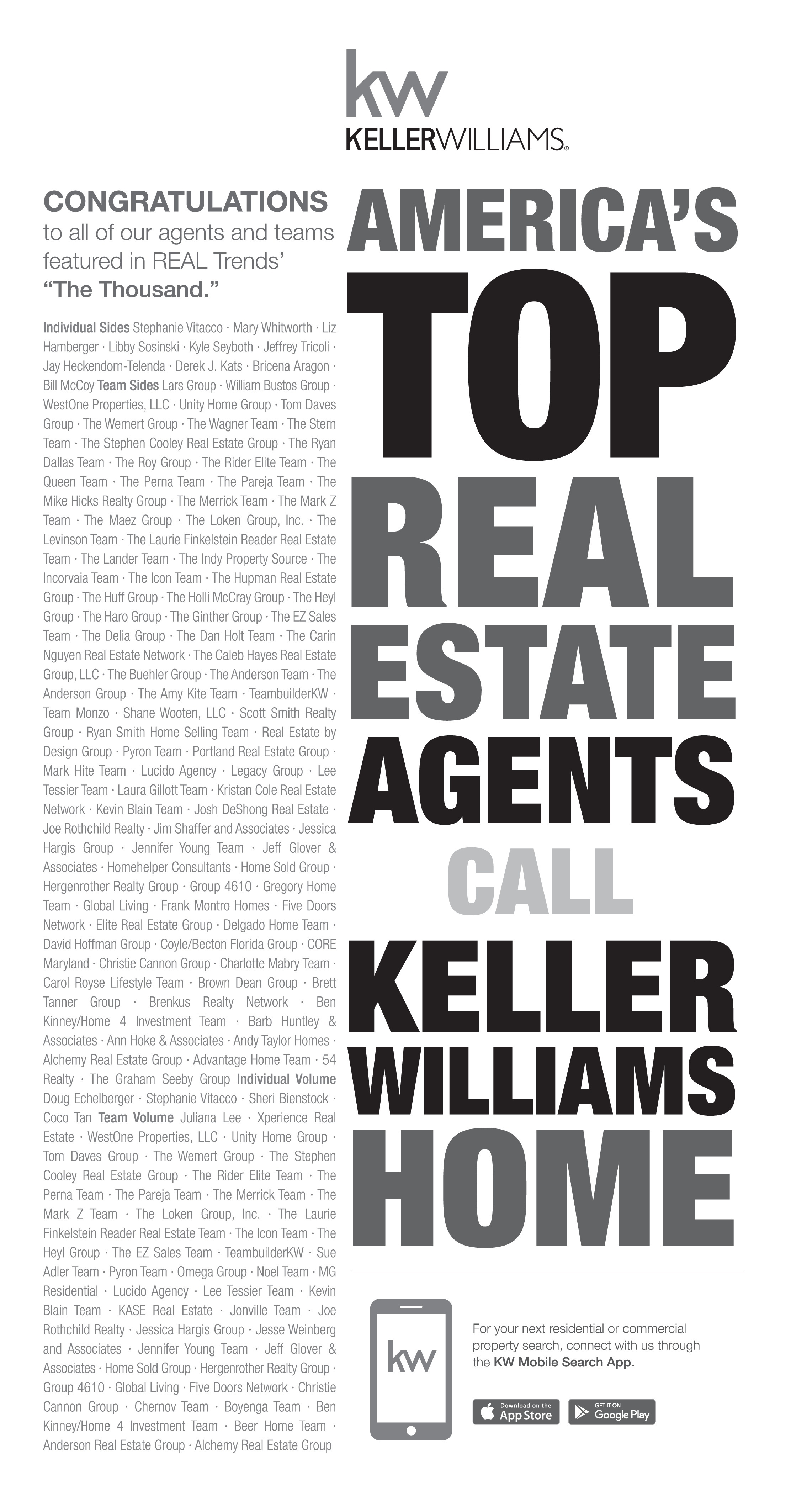 America's Top Real Estate Agents Call Keller Williams Home!