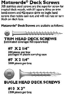Deck fasteners: Stainless steel deck screws, deck fasteners, ipe screws, ipe fasteners