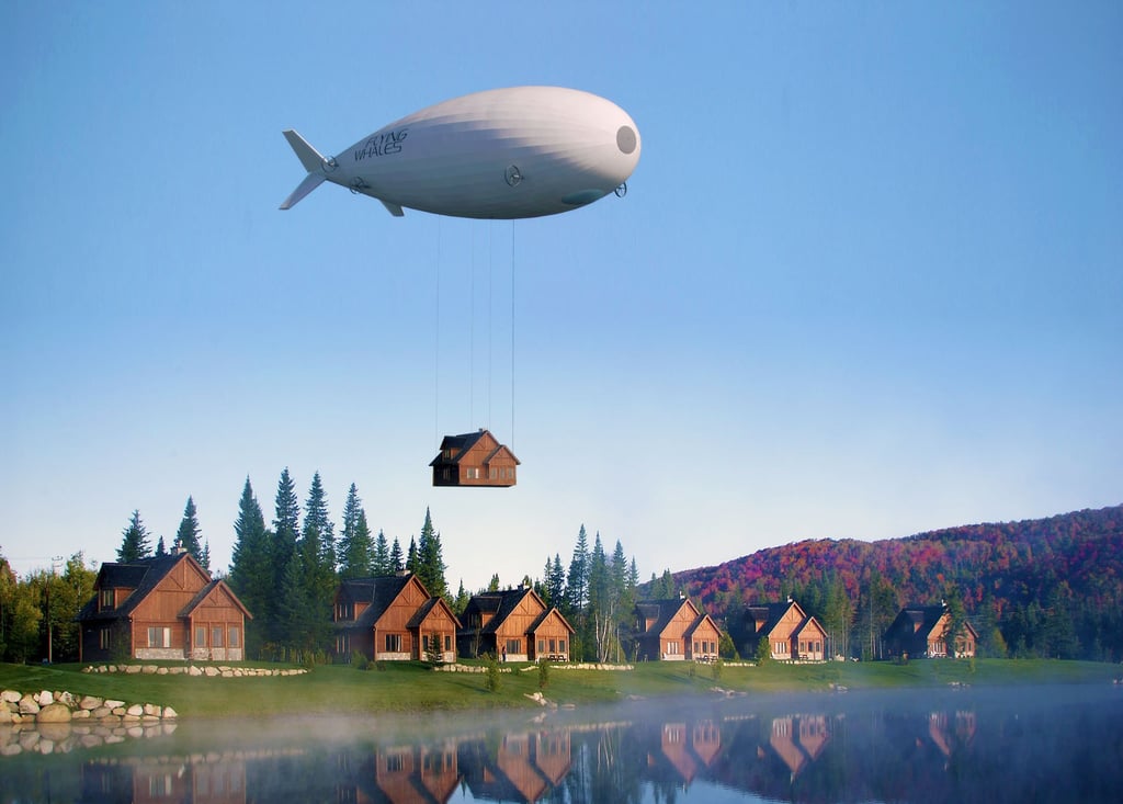 Skeleton Technologies and Flying Whales airship LCA60T carrying a house