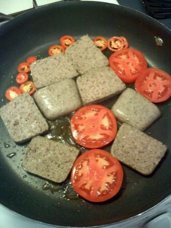 Scrapple with Tomatoes and Jalapenos