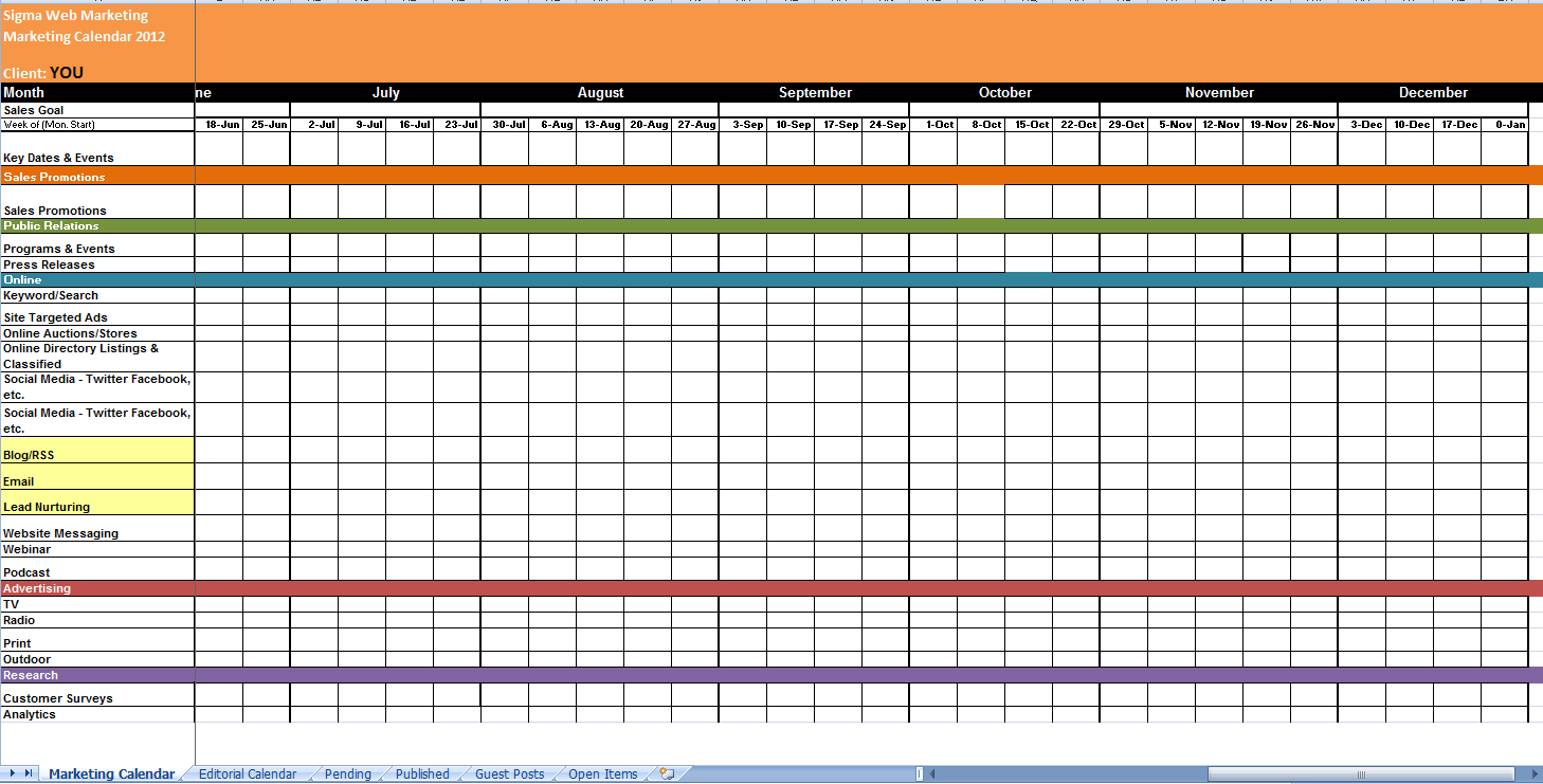 Marketing Calendar: S M A R T Goals Strategy Checklist Alaniz