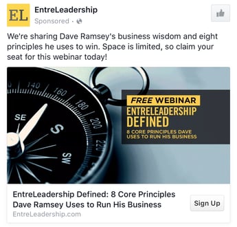 Entreleadership B2B Facebook Ad Example