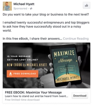 Michael Hyatt B2B Facebook广告示例