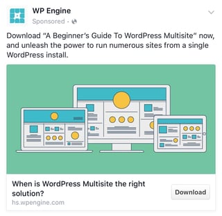 WPEngine B2B Facebook广告示例