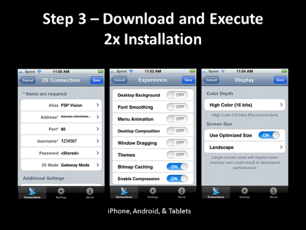 Access, Experience, & Display Options for 2x Set-up for a iPhone, Android, & tablets