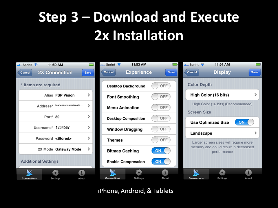 Access, Experience, & Display Options for 2x Set-up for a iPhone, Android, & tablets