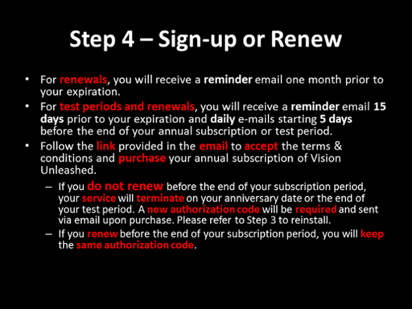 Sign-up or Renew Vision Unleashed