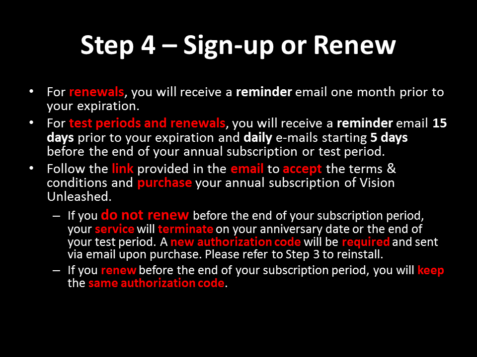 Sign-up or Renew Vision Unleashed