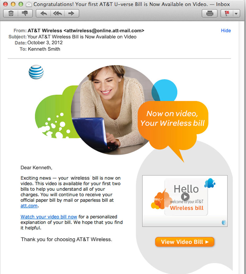 ATT SmartVideo Bill Email