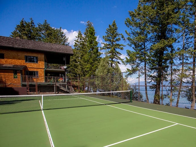 Be one with nature as you play on the immaculate full-sized tennis court, which blends seamlessly with its surroundings. Photograph: PureWest Real Estate Be one with nature as you play on the immaculate full-sized tennis court, which blends seamlessly with its surroundings. Photograph: PureWest Real Estate