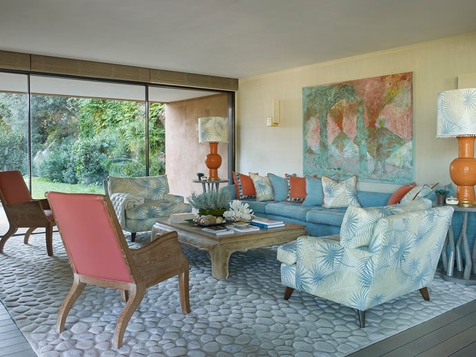 This seafront villa on the Côte d'Azur was designed in a 1950s California style. Photograph: Kirill Istomin Interior Design