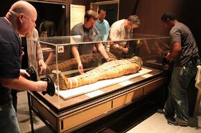 Facebook Photo of the Mummy Arrival at the Science Center of Iowa