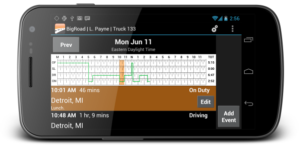 electronic logs on smartphone BigRoad