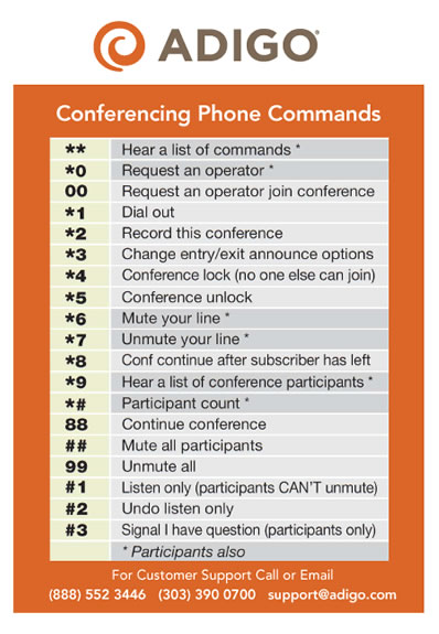 adigo phone commands chart