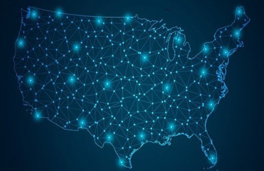 The image depicts blue connecting dots to Embrace Challenges and opportunities of  real-time payments in the U.S.